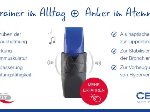 Atemtrainer als haptische Alternative zur Lippenbremse, hilft bei Angst und Hyperventilation. Stärkt die Atemmuskulatur.