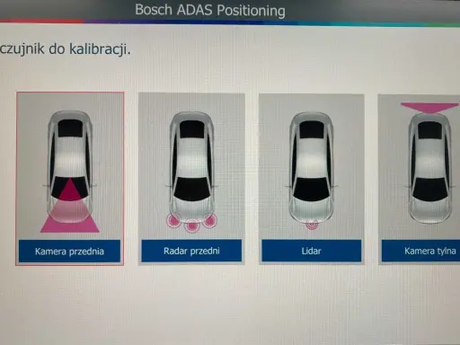 System ADAS: wybór czujnika do kalibracji - kamera przednia, radar, lidar, kamera tylna.