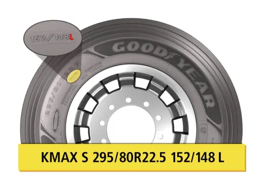 Neumático Goodyear KMAX S 295/80R22.5 con código de velocidad neumaticos 152/148L.