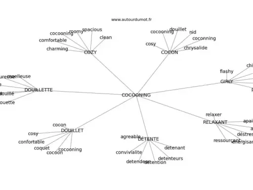 Carte mentale explorant le concept de "cocooning" et ses synonymes : douillet, cosy, relaxant, confortable, chaleureux, nid douillet.