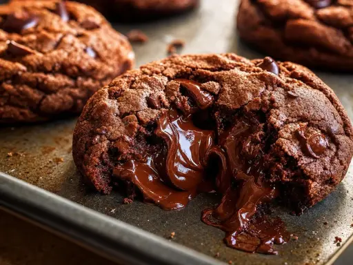 Un cookie au chocolat fondant, avec un cœur coulant comme une crêpe dentelle. Croustillant à l'extérieur, irrésistiblement chocolaté à l'intérieur.