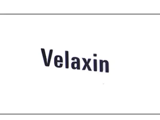 Napis "Velaxin" na białym tle. Informacje o leku, w tym potencjalne velaxin skutki uboczne, są kluczowe dla pacjentów.