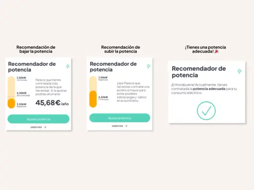 Recomendador de potencia: te ayuda a ajustar tu potencia contratada luz para ahorrar o evitar problemas.