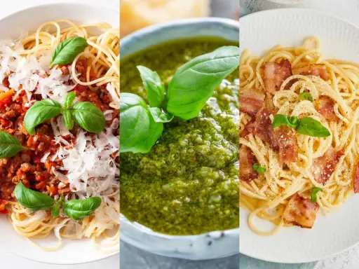 Tres deliciosas recetas de pasta: boloñesa, pesto y carbonara. ¡Ideales para inspirarte en la cocina!