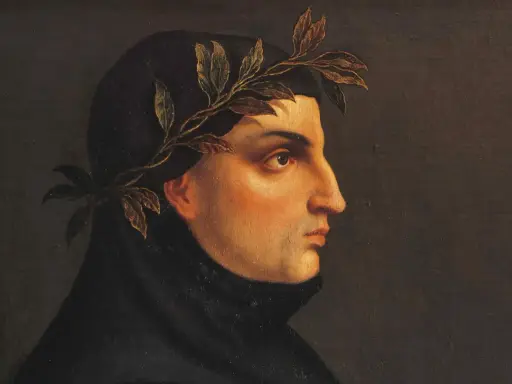 Ritratto di un uomo con corona d'alloro, che ricorda il riassunto di Andreuccio da Perugia e le sue avventure.