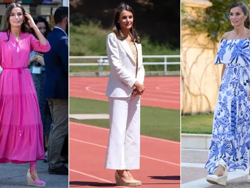 Reina Letizia luce tres looks veraniegos, destacando sus alpargatas en cada uno.