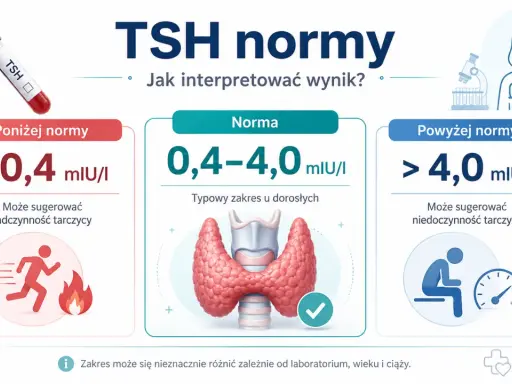 Wynik TSH powyżej normy (>4,0 mIU/I) może sugerować niedoczynność tarczycy. Poznaj przyczyny nagłego wzrostu TSH.