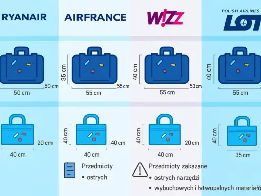 Porównanie wymiarów bagażu podręcznego Ryanair, Air France, Wizz Air i LOT. Sprawdź, jaki bagaż możesz zabrać na pokład.