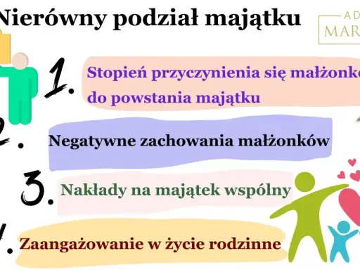 Argumenty do nierównego podziału majątku: stopień przyczynienia, negatywne zachowania, nakłady i zaangażowanie w życie rodzinne.