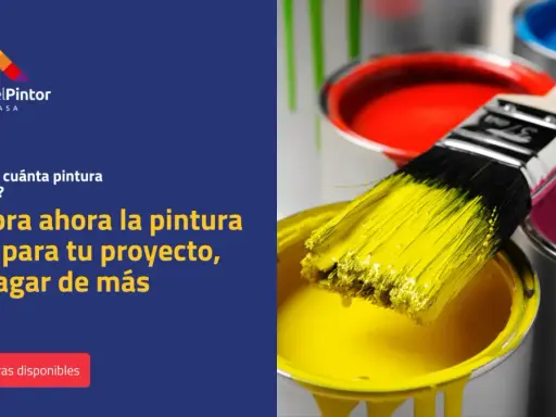 Pintura vibrante en latas abiertas, con un pincel cargado de amarillo. ¿Sabes cuánta pintura se necesita por m2? ¡Compra la ideal sin pagar de más!