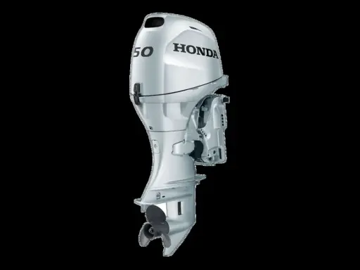 Moteur hors-bord Honda 50cv 4 temps, argenté, avec hélice visible. Avis sur sa fiabilité et performance.