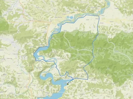 Mapa z zaznaczonymi trasami rowerowymi wokół Jeziora Rożnowskiego.