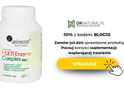 Suplement diety Aliness Multi Enzyme Complex PRO z probiotykami i błonnikiem, co na lepsze trawienie. Zamów z kodem BLOG10.