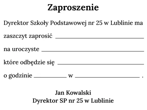 Zaproszenie dla delegacji z pracy tekst. Dyrektor SP nr 25 w Lublinie zaprasza na uroczyste wydarzenie.