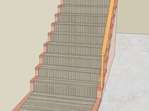Detalle de cómo hacer escalera de madera con pasamanos y peldaños de madera.