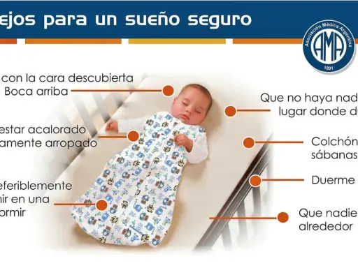 Bebé durmiendo boca arriba en su cuna, con consejos para un sueño seguro y prevenir la muerte súbita del lactante.