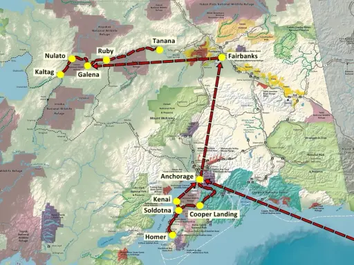 Trasa przez Alaskę: Nulato, Ruby, Galena, Fairbanks, Anchorage, Kenai, Soldotna, Cooper Landing, Homer. Gdzie jest Alaska? Tu!