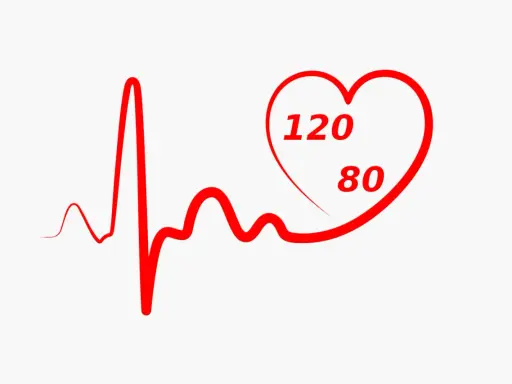 Grafico di un elettrocardiogramma con un cuore rosso che indica 120/80: pressione 100 60 va bene.
