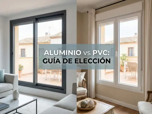 Comparativa de ventanas de PVC o aluminio, ¿cuál es mejor? Dos estilos de ventanas, una gris de aluminio y otra blanca de PVC, muestran sus diferencias.