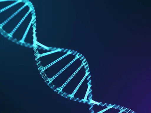Struttura a doppia elica luminosa, simbolo della predisposizione genetica e del codice della vita.