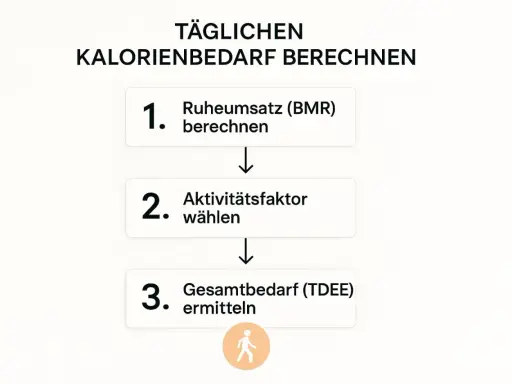 Schritt-für-Schritt-Anleitung zur Berechnung des täglichen Kalorienbedarfs für erfolgreiches Abnehmen im Kaloriendefizit.