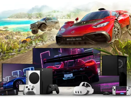 Graj w gry wyścigowe na konsoli Xbox, PC lub urządzeniach mobilnych dzięki Xbox Cloud Gaming. Zobacz samochody i krajobrazy z gry.
