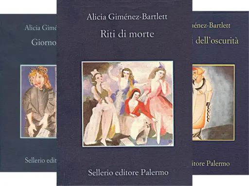 Libri di Alicia Giménez-Bartlett in ordine cronologico: "Giorno", "Riti di morte" e "i dell'oscurità". Sellerio editore Palermo.