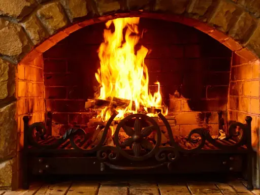 Chimenea de piedra con fuego crepitante. Aprende como encender la chimenea para crear un ambiente acogedor.