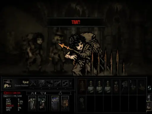 Grave Robber z gry planszowej dungeon crawler wpada w pułapkę.