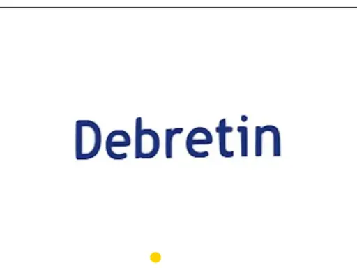 Niebieski napis "Debretin" na białym tle. Czy przyjmować Debretin przed czy po jedzeniu?