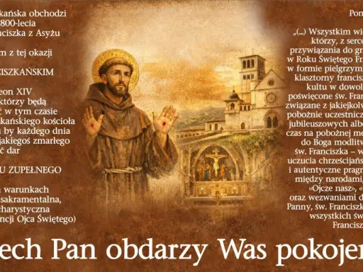 Św. Franciszek z Asyżu błogosławi w Roku Franciszkańskim. Obraz upamiętnia 800-lecie śmierci świętego.