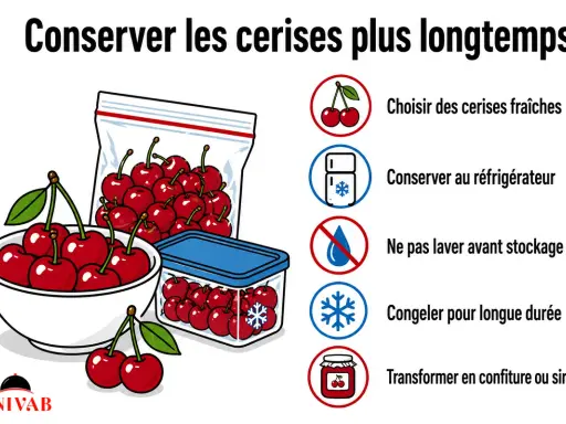Conseils pour bien conserver des cerises : choisir des fruits frais, les garder au frais, ne pas les laver avant stockage, les congeler ou les transformer en confiture.