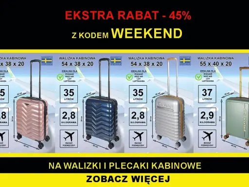 Walizki kabinowe idealne na bagaż rejestrowany 10 kg w liniach Ryanair, Wizz Air. Promocja z kodem WEEKEND.