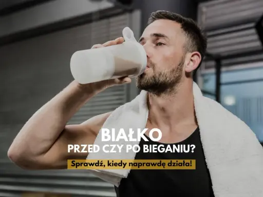 Mężczyzna pije shake proteinowy. Czy białko przed czy po bieganiu jest lepsze? Sprawdź, kiedy naprawdę działa!