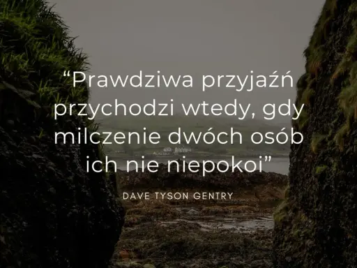 Krajobraz z cytatem o przyjaźni na tle klifów i morza.