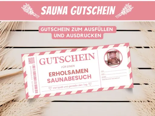 Ein Gutschein für einen erholsamen Saunabesuch mit Illustration einer Sauna.