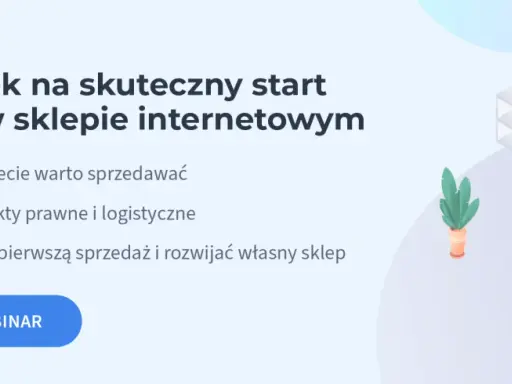 Grafika ilustruje start w sprzedaży e-commerce: kobieta pracuje na laptopie, obok kubek kawy i wieszak z ubraniem. Temat: 7 wskazówek na skuteczny start sprzedaży w sklepie internetowym.