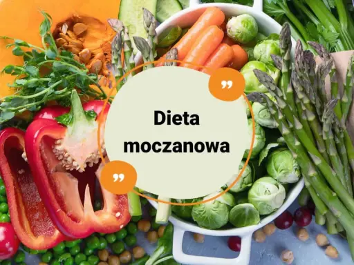 Kolorowe warzywa: dynia, brokuły, papryka, marchew, szparagi, brukselka, pomidory, groszek. Tekst: Dieta moczanowa.