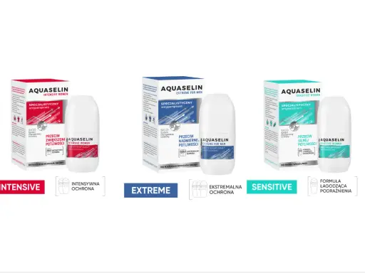 Linia Aquaselin: antyperspiranty dla kobiet i mężczyzn w wersjach Intensive, Extreme i Sensitive.