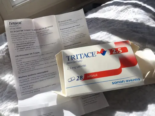 Opakowanie leku Tritace 2,5 mg, ulotka informacyjna. Lek stosowany w leczeniu nadciśnienia i niewydolności serca.