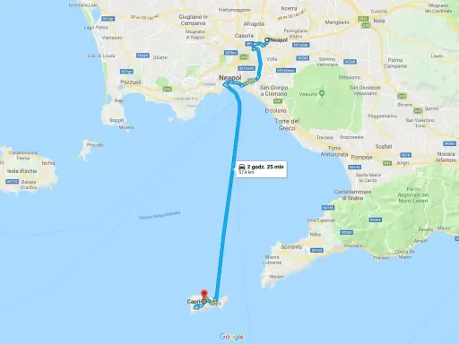 Trasa z Neapolu na wyspę Capri, podróż trwa 2 godziny 25 minut.