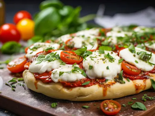 Dietetyczna pizza z mozzarellą, pomidorkami i bazylią. Idealna na lekki posiłek, gdy zastanawiasz się, jak zrobić dietetyczną pizzę.