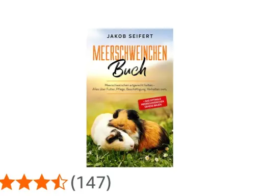 Buchcover mit zwei Meerschweinchen, das Thema "Meerschweinchen artgerecht halten" behandelt. Tipps für Futter, Pflege und Gehegebau.