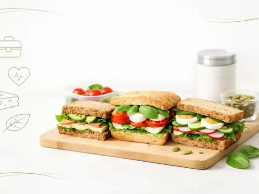 Zdrowe kanapki do pracy: z awokado i serem, caprese oraz jajkiem i rzodkiewką. Idealne na lunch.