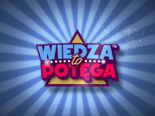 Logo "Wiedza to potęga" w jaskrawych kolorach, z błyszczącym złotym trójkątem i promieniami w tle. Prawdziwa wiedza to potęga, nawet na PS5!
