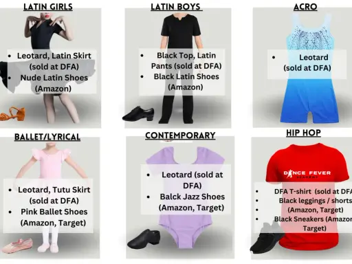 Completo danza per ogni stile: latino, acro, balletto, contemporaneo, hip hop. Abbigliamento e scarpe per ogni esigenza.