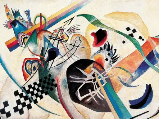 Abstrakte Kunst Beispiele: Ein dynamisches Zusammenspiel von Formen und Farben, das an eine Explosion von Gefühlen erinnert.