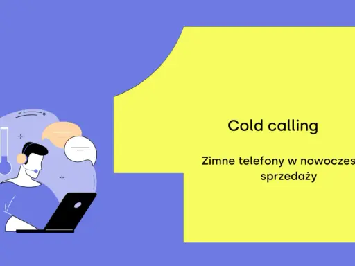 Ilustracja przedstawia pracownika call center z zestawem słuchawkowym i laptopem, symbolizującego cold calling.