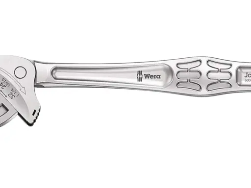 Llave ajustable Wera Joker, con un diseño ergonómico y marcas de tamaño. Ideal para trabajos de fontanería y mecánica, sus carracas integradas facilitan el apriete.