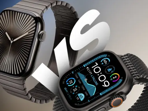 Två Apple Watch, varav den ena visar en stiliserad urtavla och den andra den nyaste med detaljerad data.